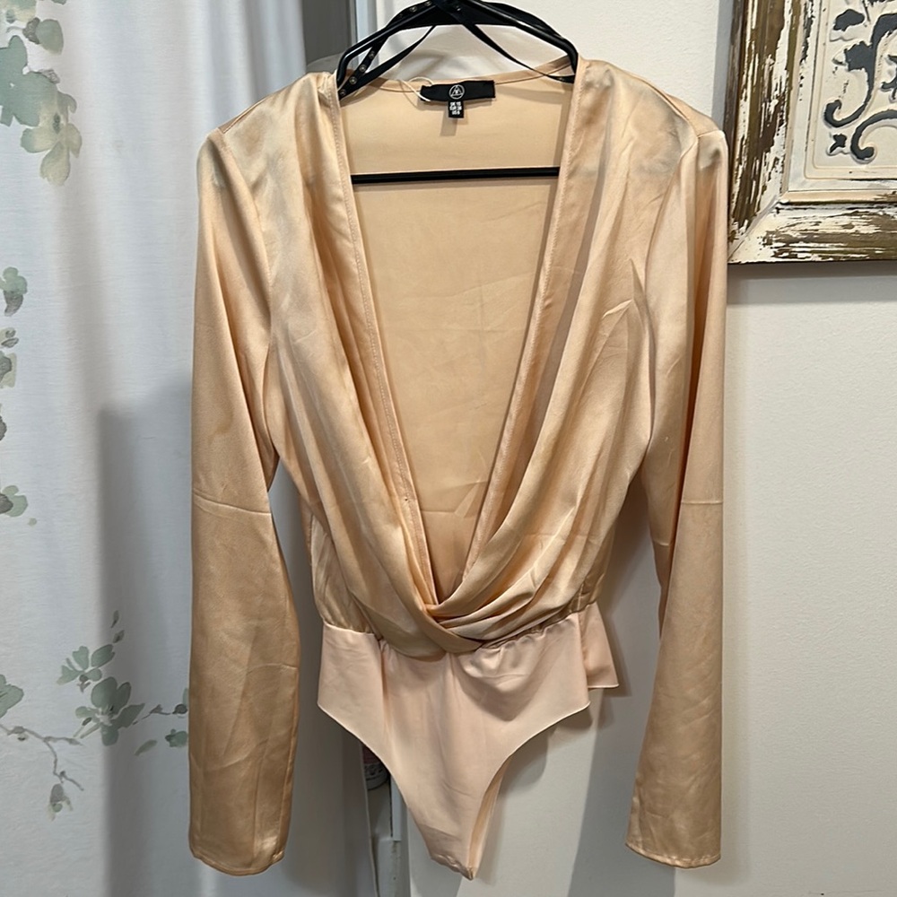Missguided Satin Peach Bodysuit